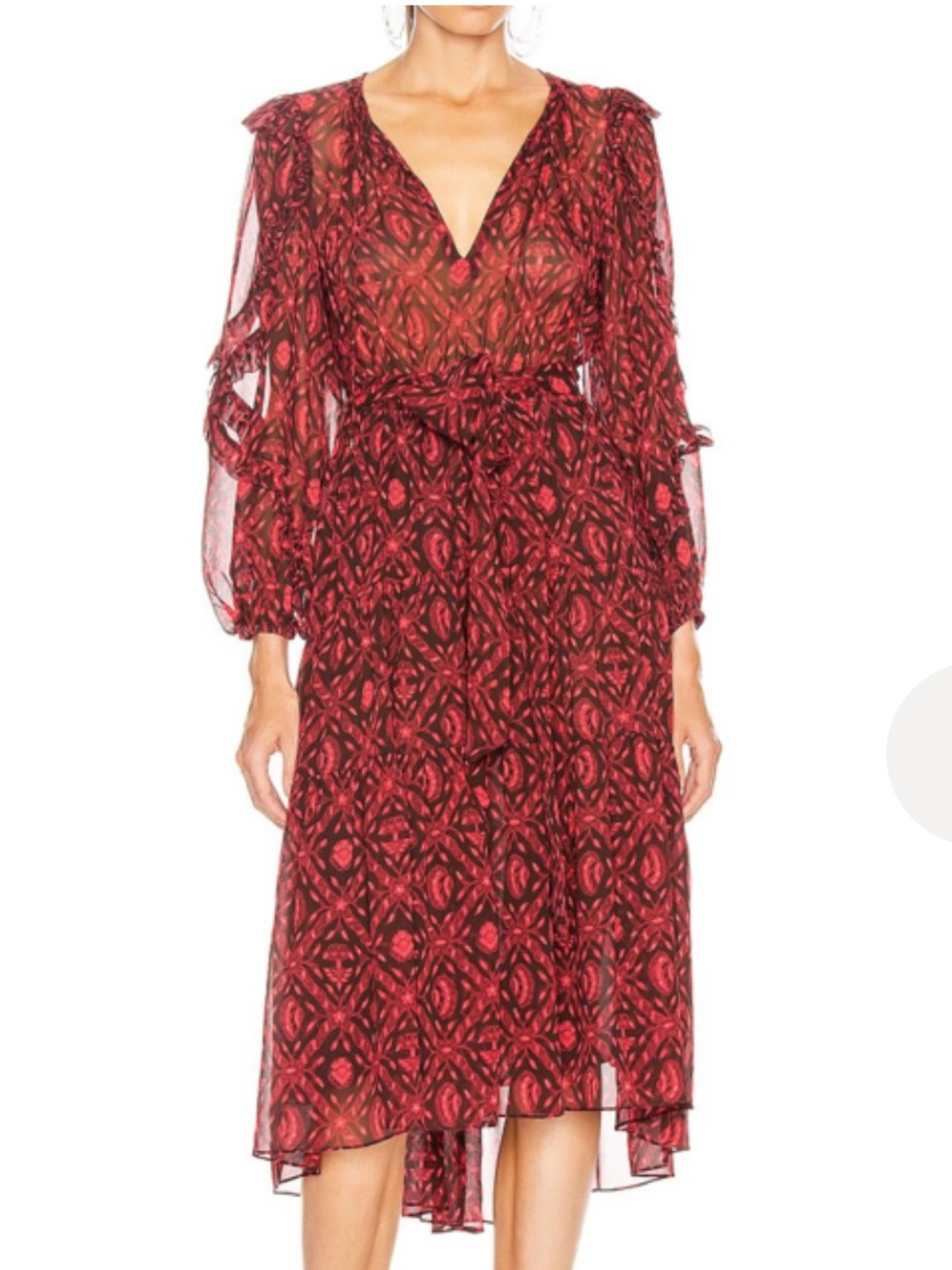 Ulla Johnson Aliya Silk Midi Dress 0 Fuchsia Floral Belted Wedding Guest - Picture 13 of 13